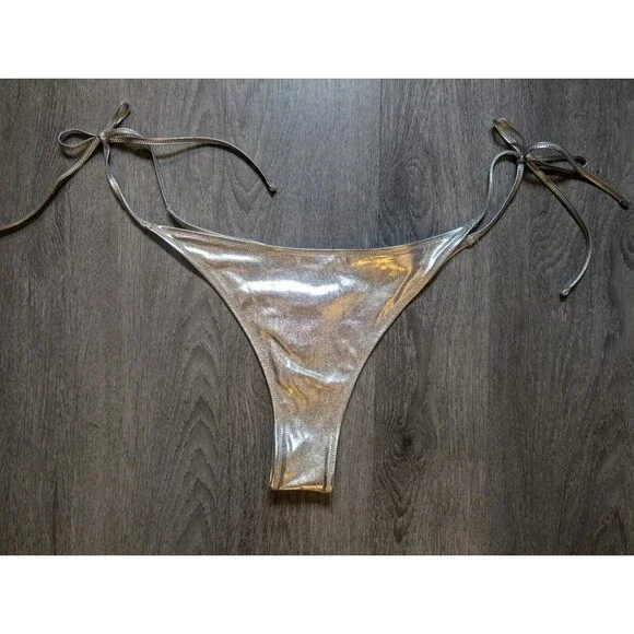 NWT SKIMS Metallic Swim Skimpy Triangle Bottom Side Tie Swimwear Nickle Size 4X - Picture 1 of 12